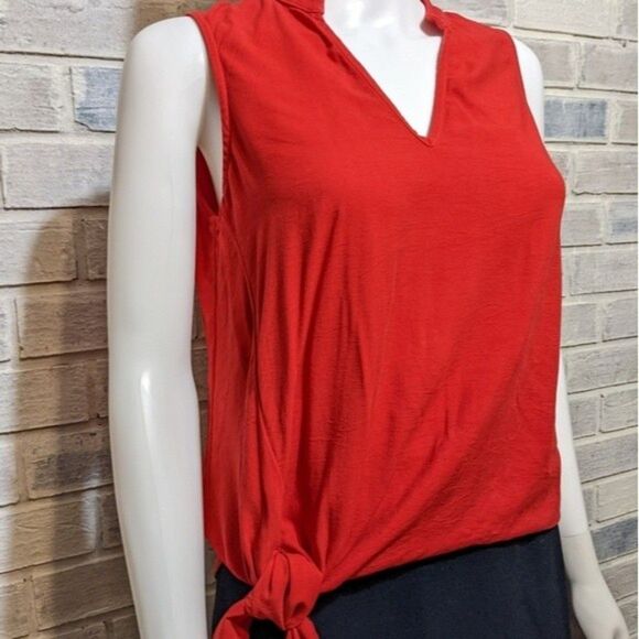 Maven West shirt red side tie knot mandarin collar sleeveless sz XS - Picture 8 of 8